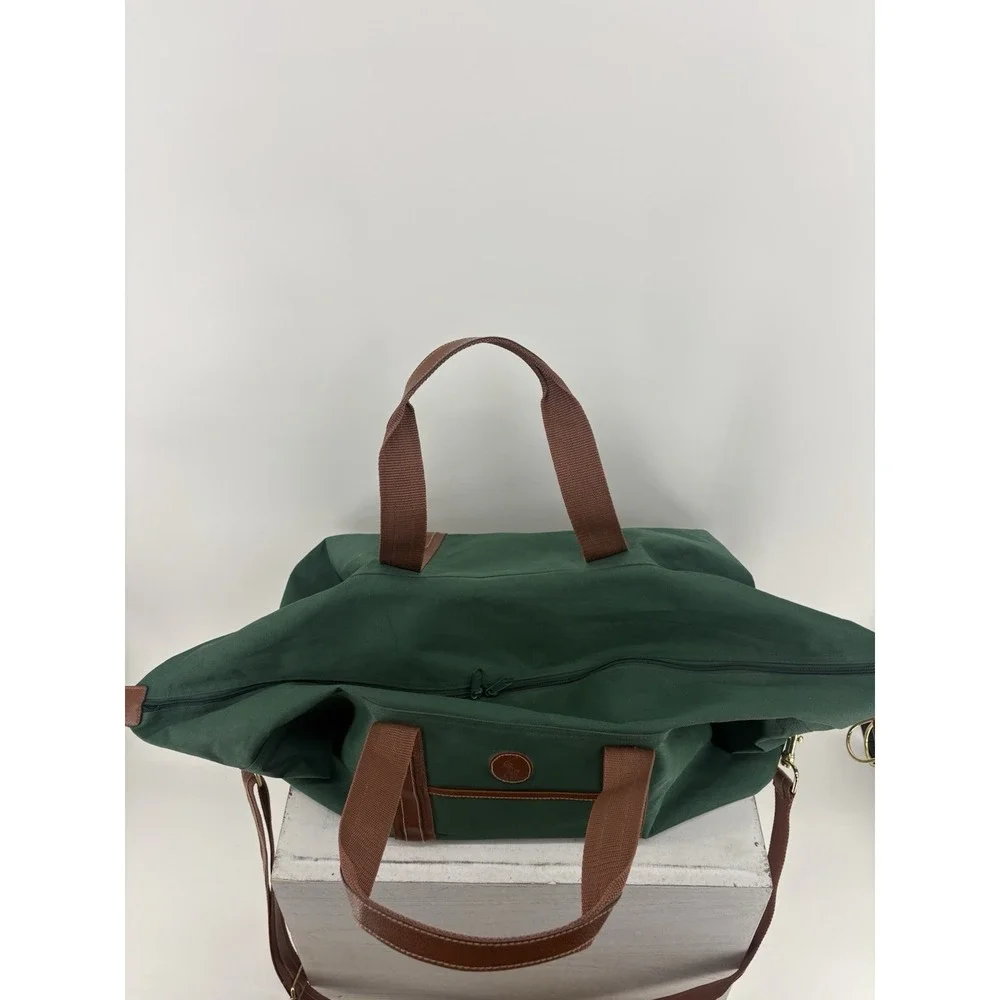 VTG Ralph Lauren Green Duffle Bag Fragrance Weekender Brown Trim Extra Large 30